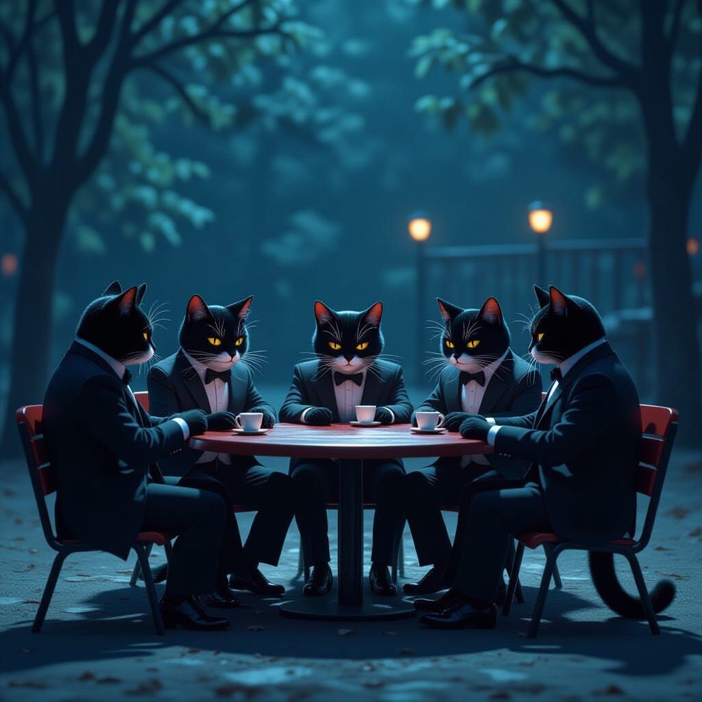 Mafiosi Cats Meeting at a Playground