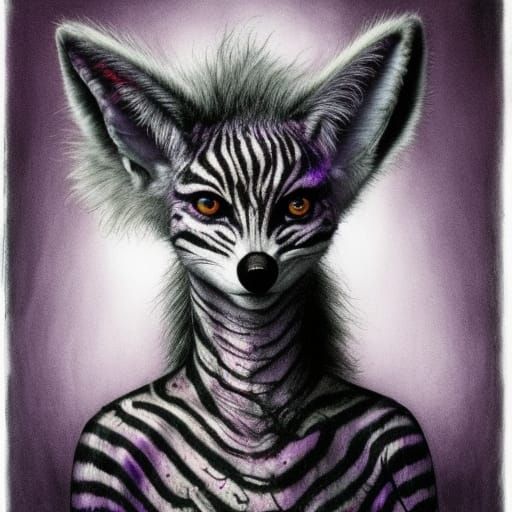 Creepy Zebra-Fox Hybrid Portrait in Horror Style