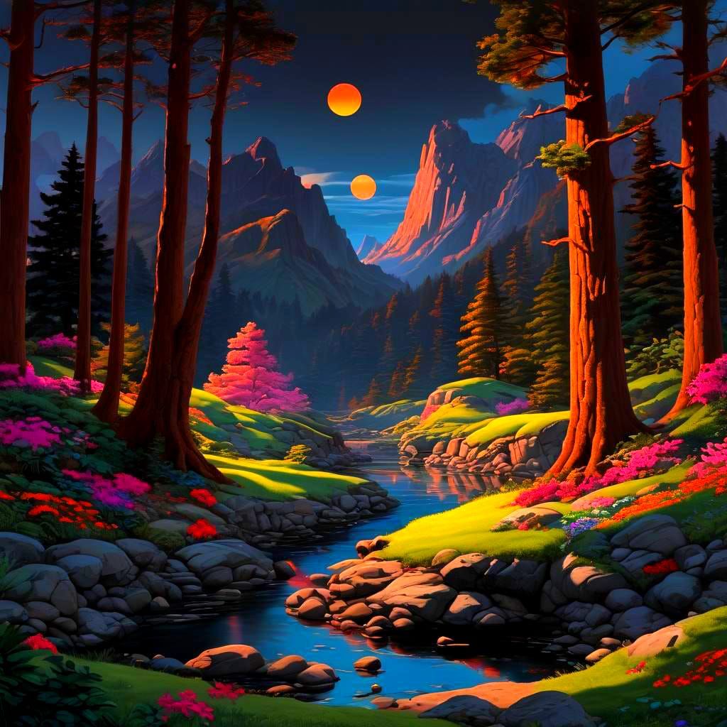 Neon Fantasy Landscape in Photorealistic Style