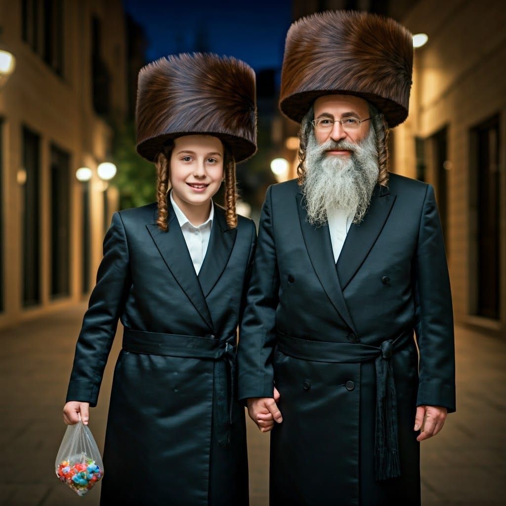 A Young Orthodox Jewish Boy's Joyful Shabbat Evening Stroll....