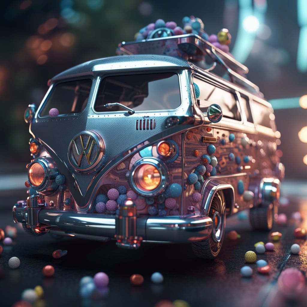 Futuristic Candy Campervan in Sci-Fi Style