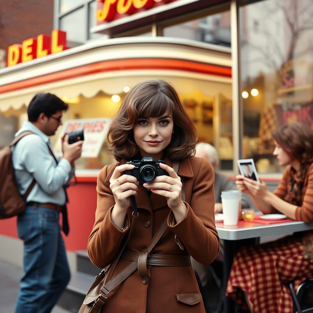1970s Woman Photographing Man with Polaroid Camera