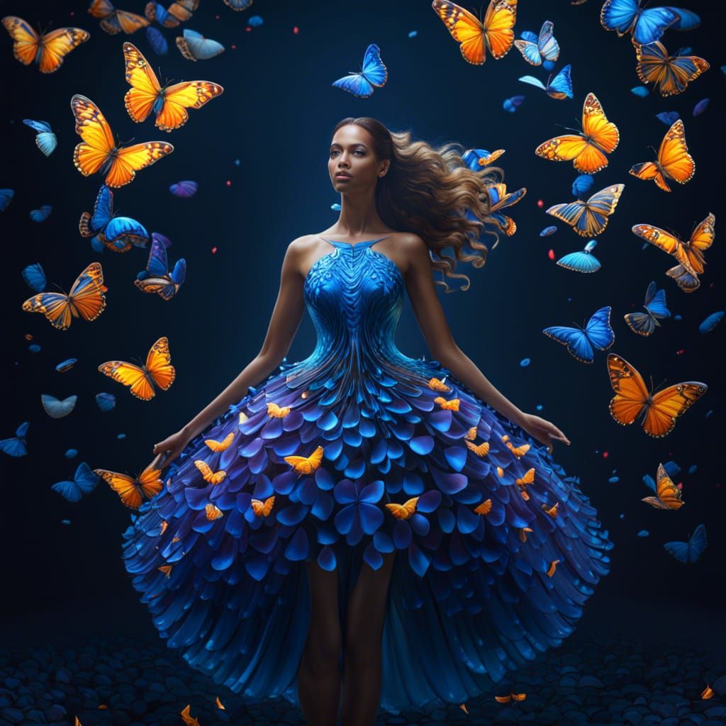 Butterfly Jellyfish Dress: Photorealistic Oil Painting
