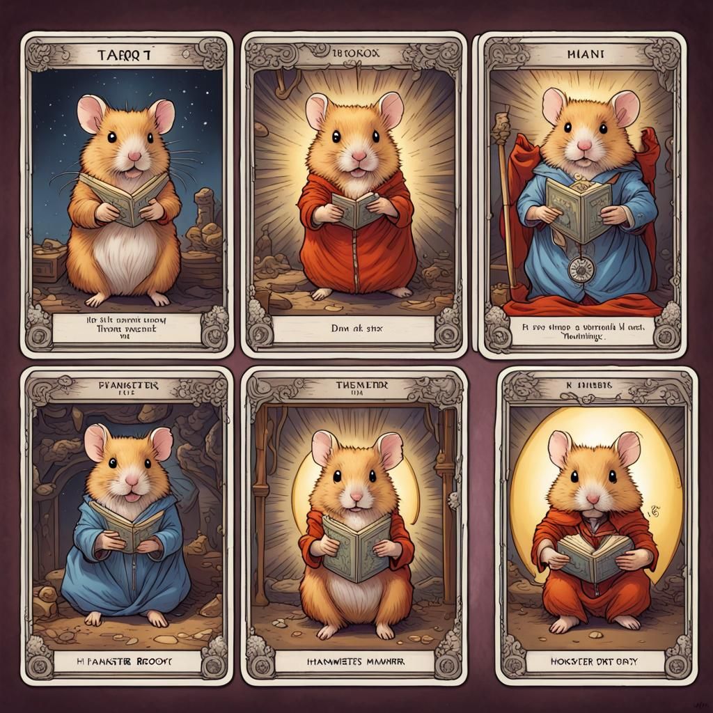 Hamster Tarot Cards in Comic Book Style