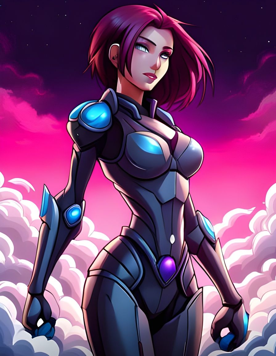 Anime Girl with Robotic Arms in Brushstroke Realism