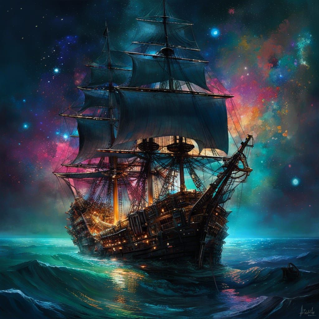Epic Pirate Ship Under Starry Night Sky