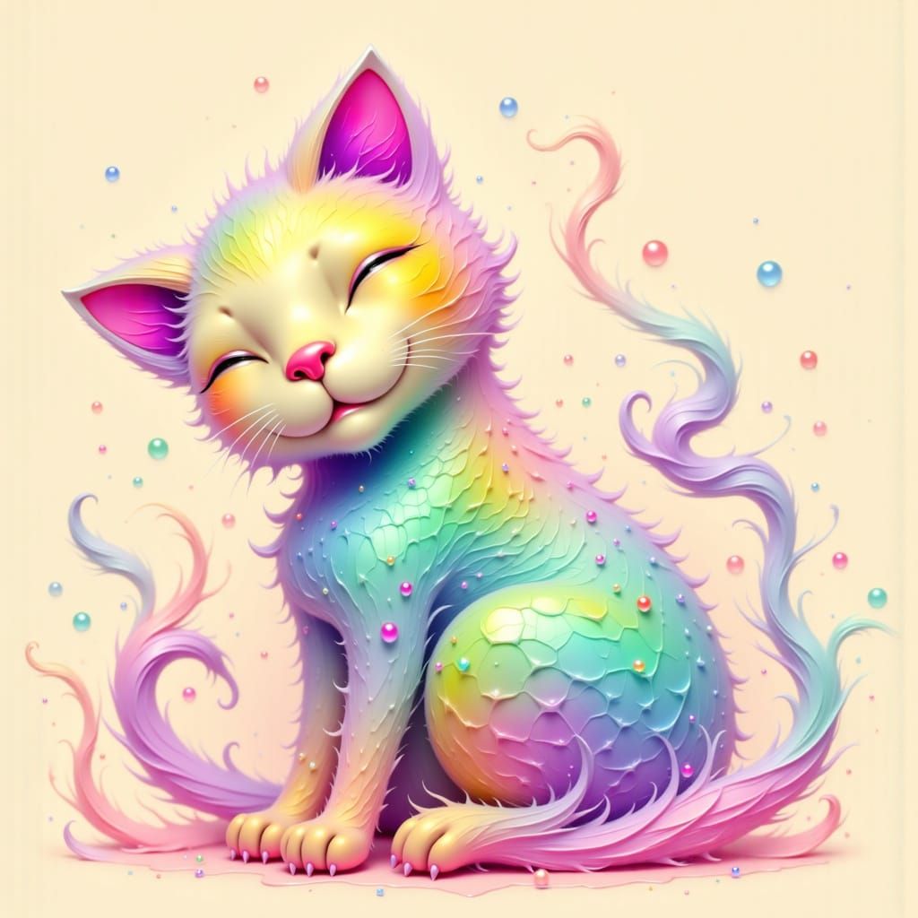 Candy-Colored Sugar Cat in Japanese Manga Style