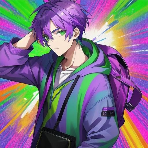 Pretty Boy with Rainbow Hoodie and Violet Hair