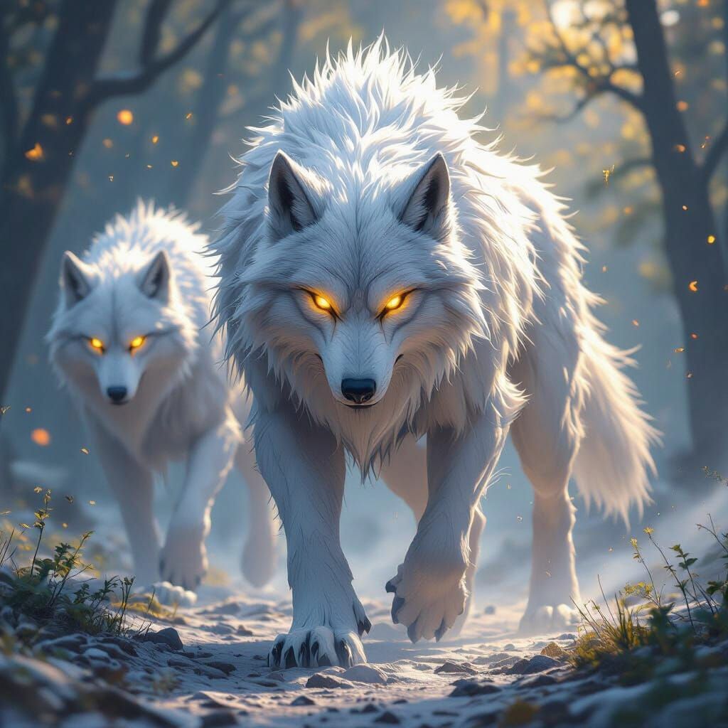 Silver Fur Wolf Pack in Dark Fantasy Style