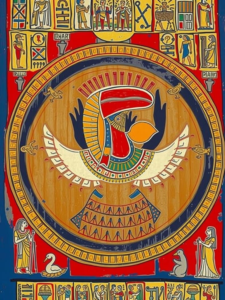 Dancing Duck Goddess in Egyptian Papyrus Style