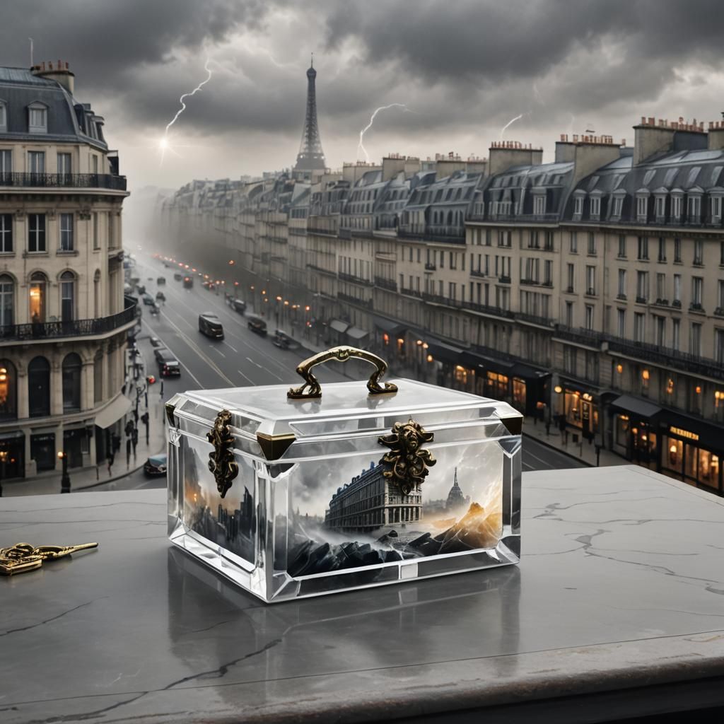 Crystal Zeus Box on Desk in Paris Street Scene