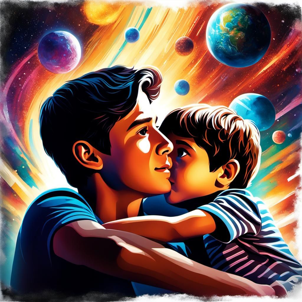 Boy and Father Watch Retro-Futuristic TV Show