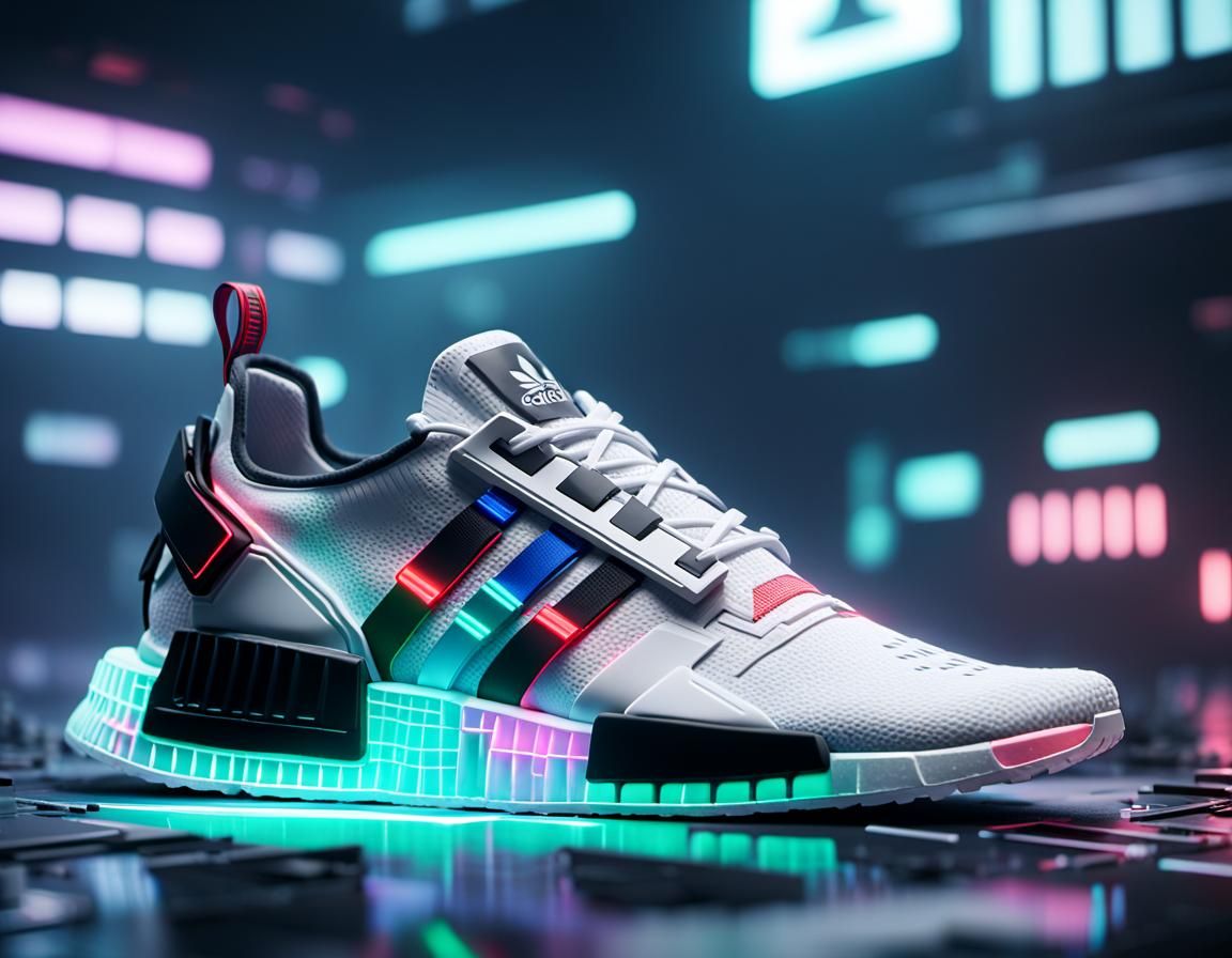 Adidas NMD r1 v2 white with rgb
led light cyberpunk style