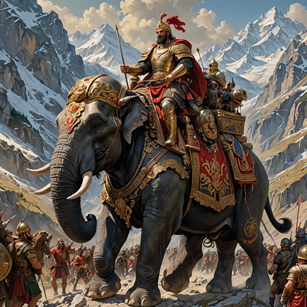 Hannibal Crossing the Alps: Academic Oil Painting