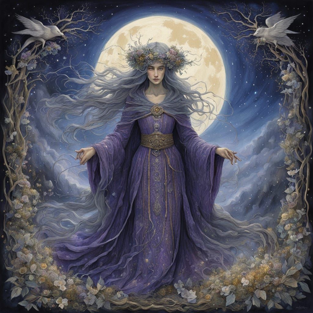 Mystical Crone Witch on Winter Solstice Night