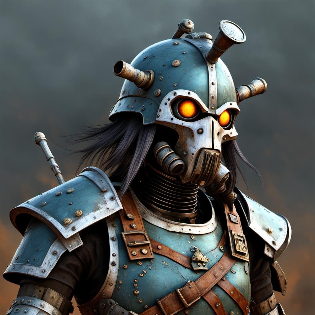 Nuclearpunk Soldier in Cyberpunk City, Dark Fantasy Art