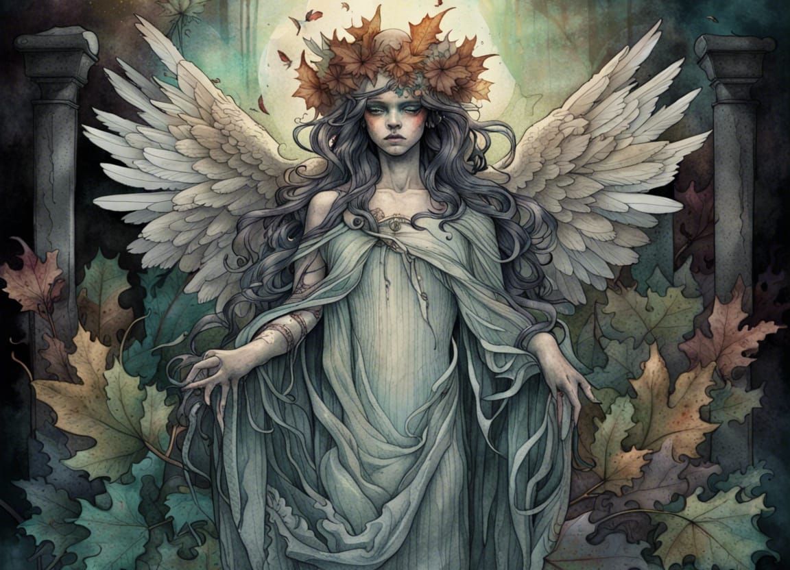 Undead Angel of the Damned in Art Nouveau Style