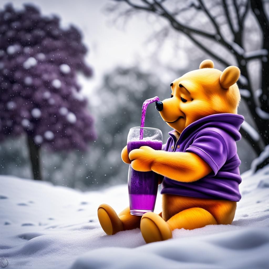 Sad Winnie the Pooh Sipping Purple Drink