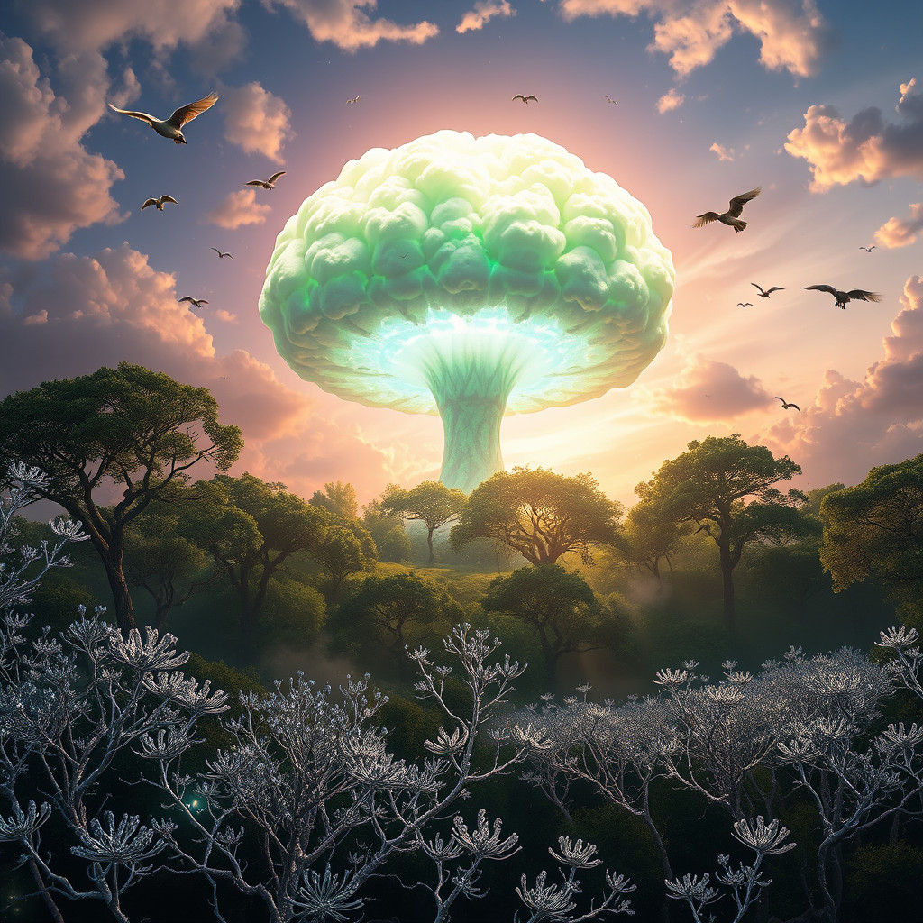 Ethereal Mushroom Cloud Birthing a Thriving Ecosystem