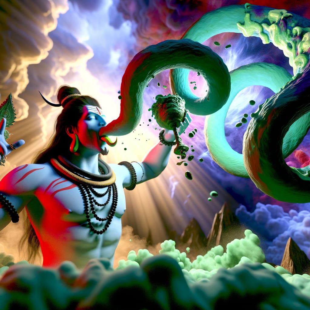 Lord Shiva Consumes Venom: Mythological Matte Painting