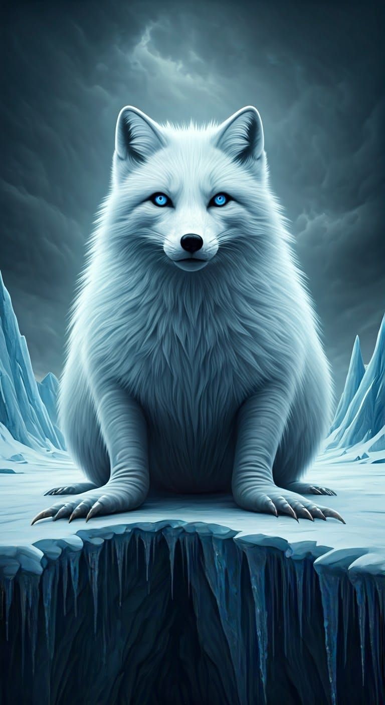 Ghostly Sea Lion-Fox Hybrid in Frozen Wasteland