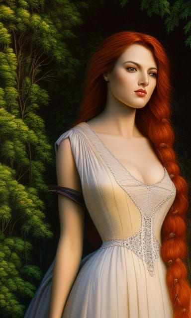 Shy Redhead Cowgirl: Photorealistic Matte Painting