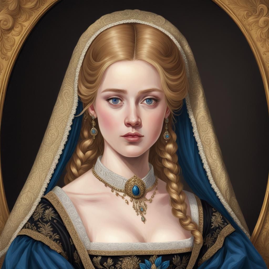 Tudor Woman in Brocade Gown, 16th Century Portrait