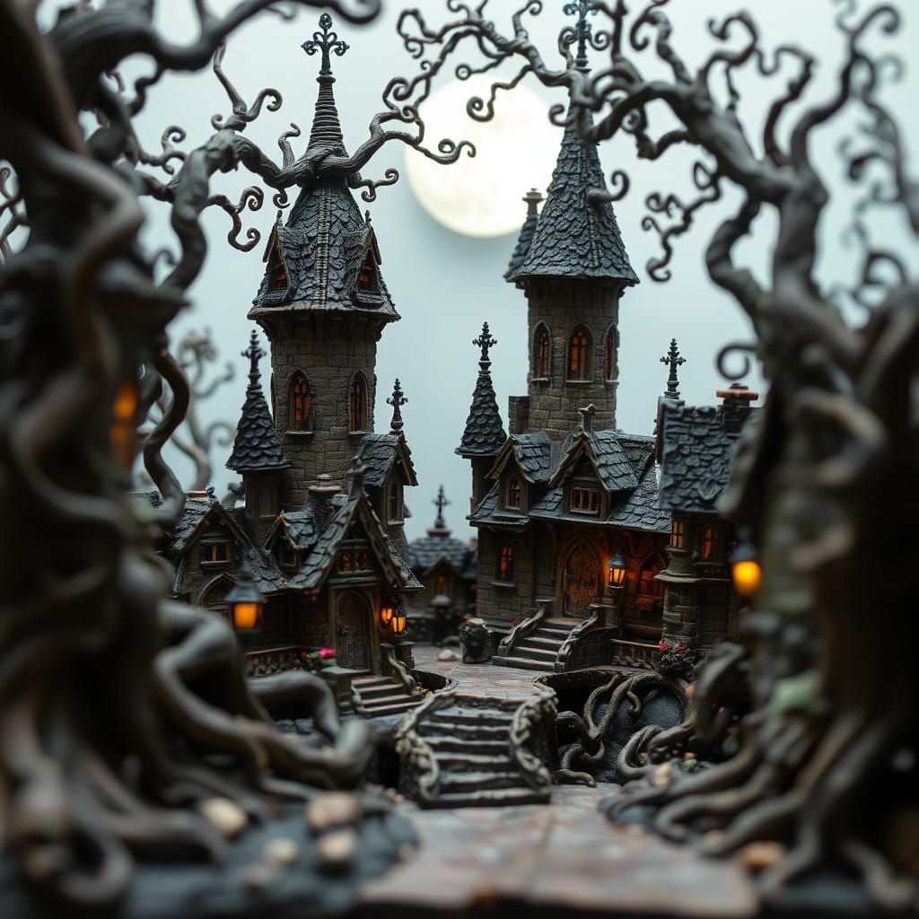 Surreal Miniature Realm in Gothic Style