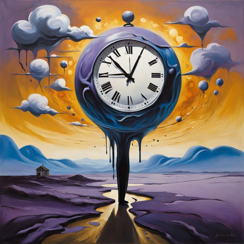 Expressionist Masterpiece: Clock-Faced Figure in a Dreamlike...