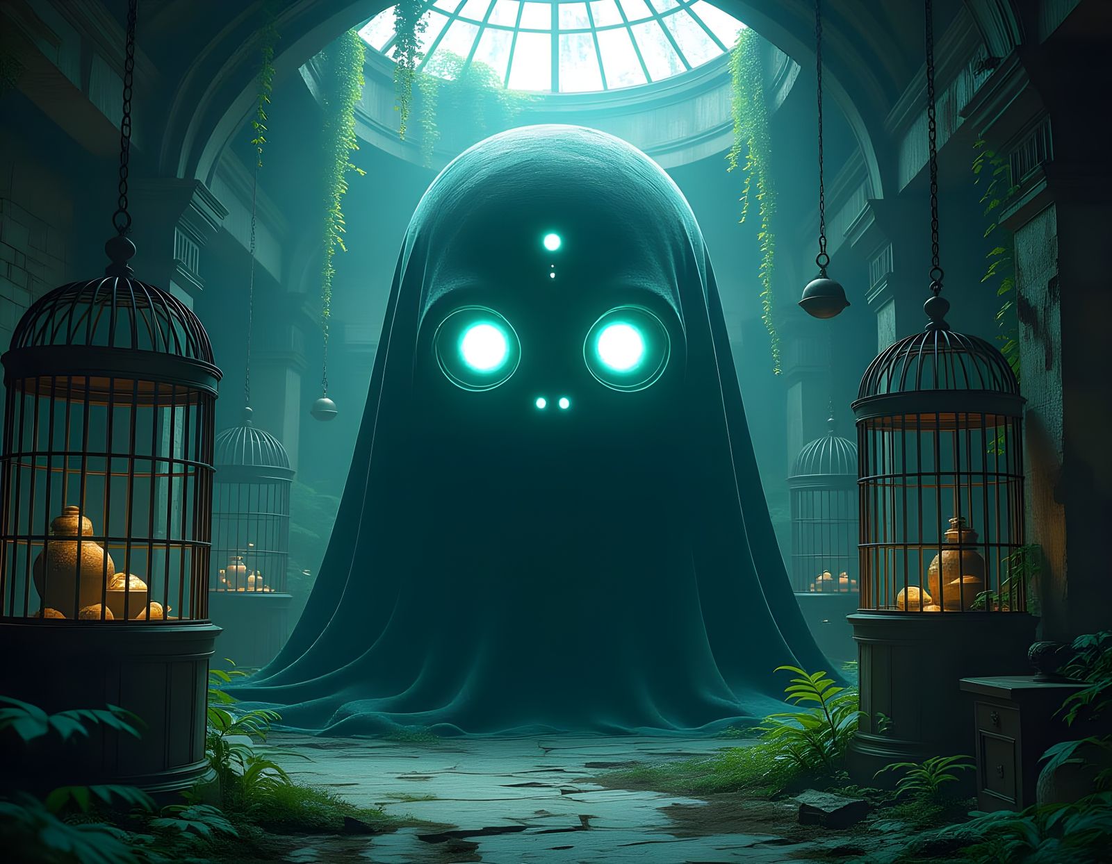 Glowing Entity in Ancient Menagerie: Digital Painting