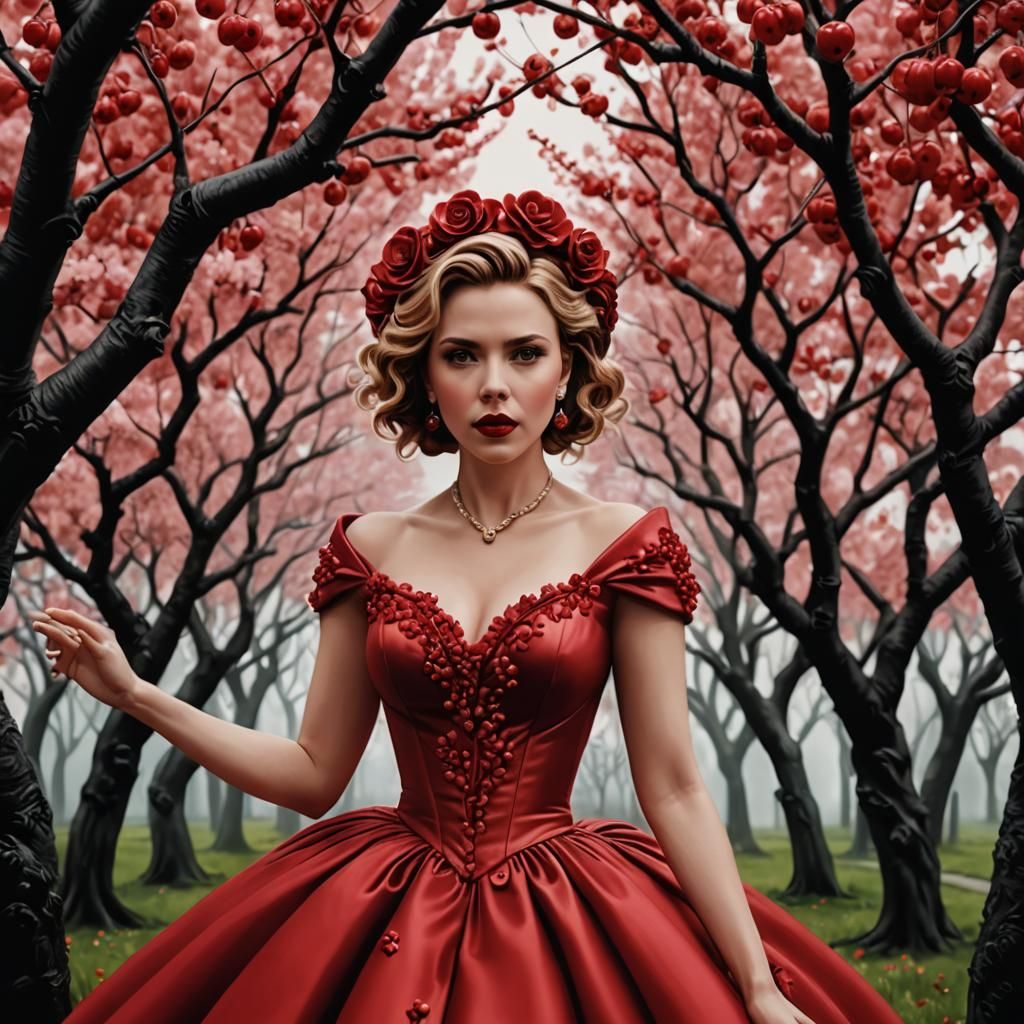 Whimsical Stop-Motion Portrait of Woman in Cherry Orchard