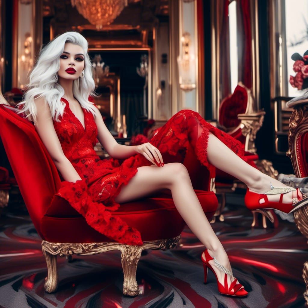 Elegant Woman in Red and Black Dress