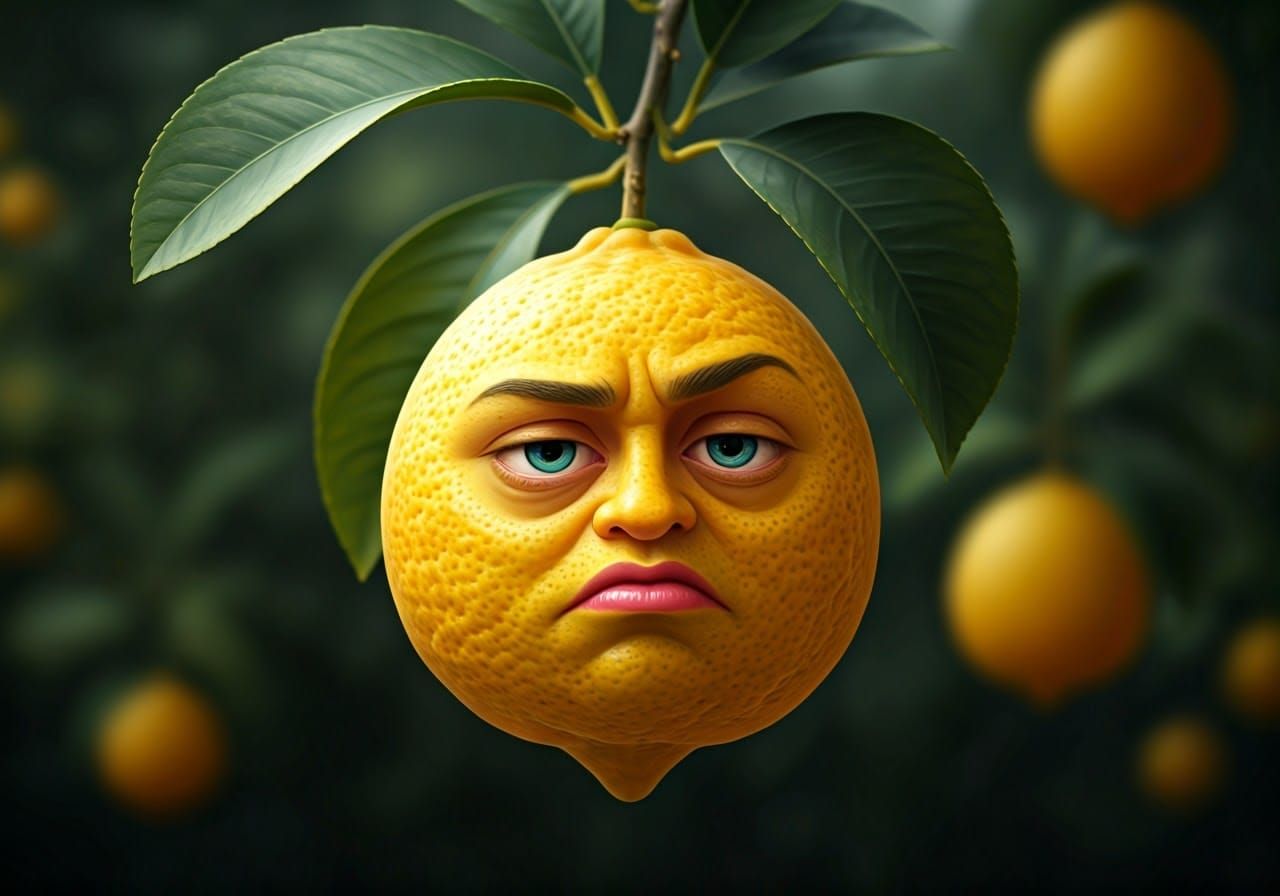 Surrealistic Lemon Portrait in Cartoon Style