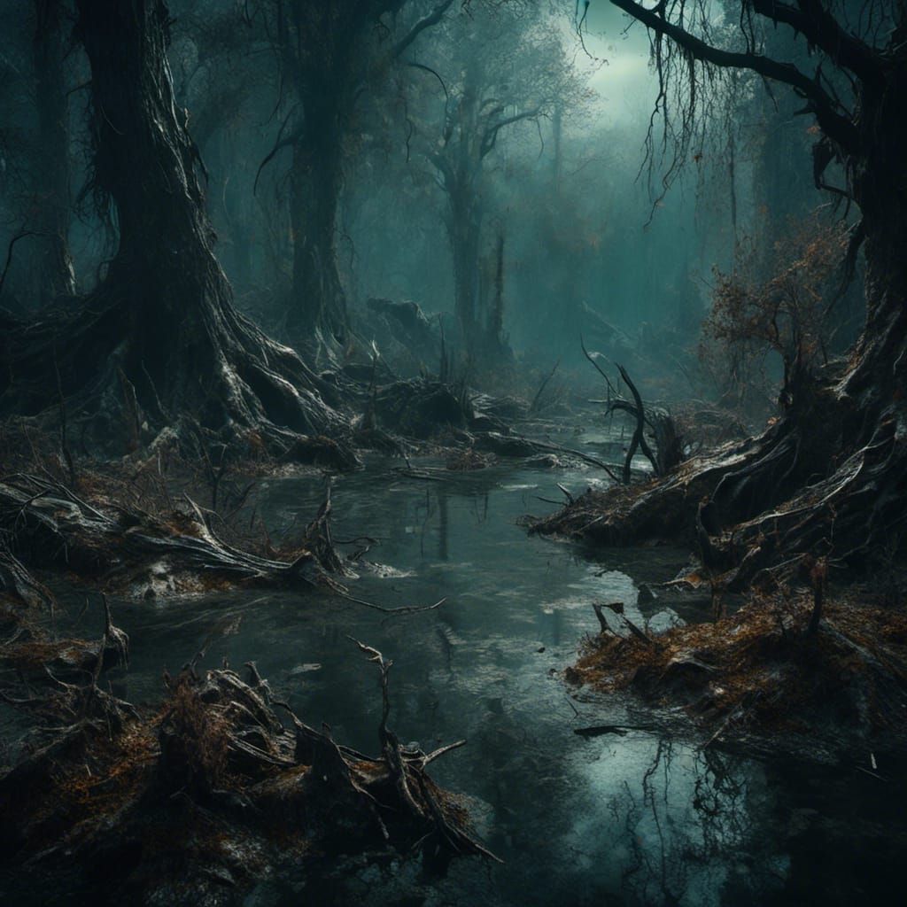 Macabre Ravens in Dark Death Swamp