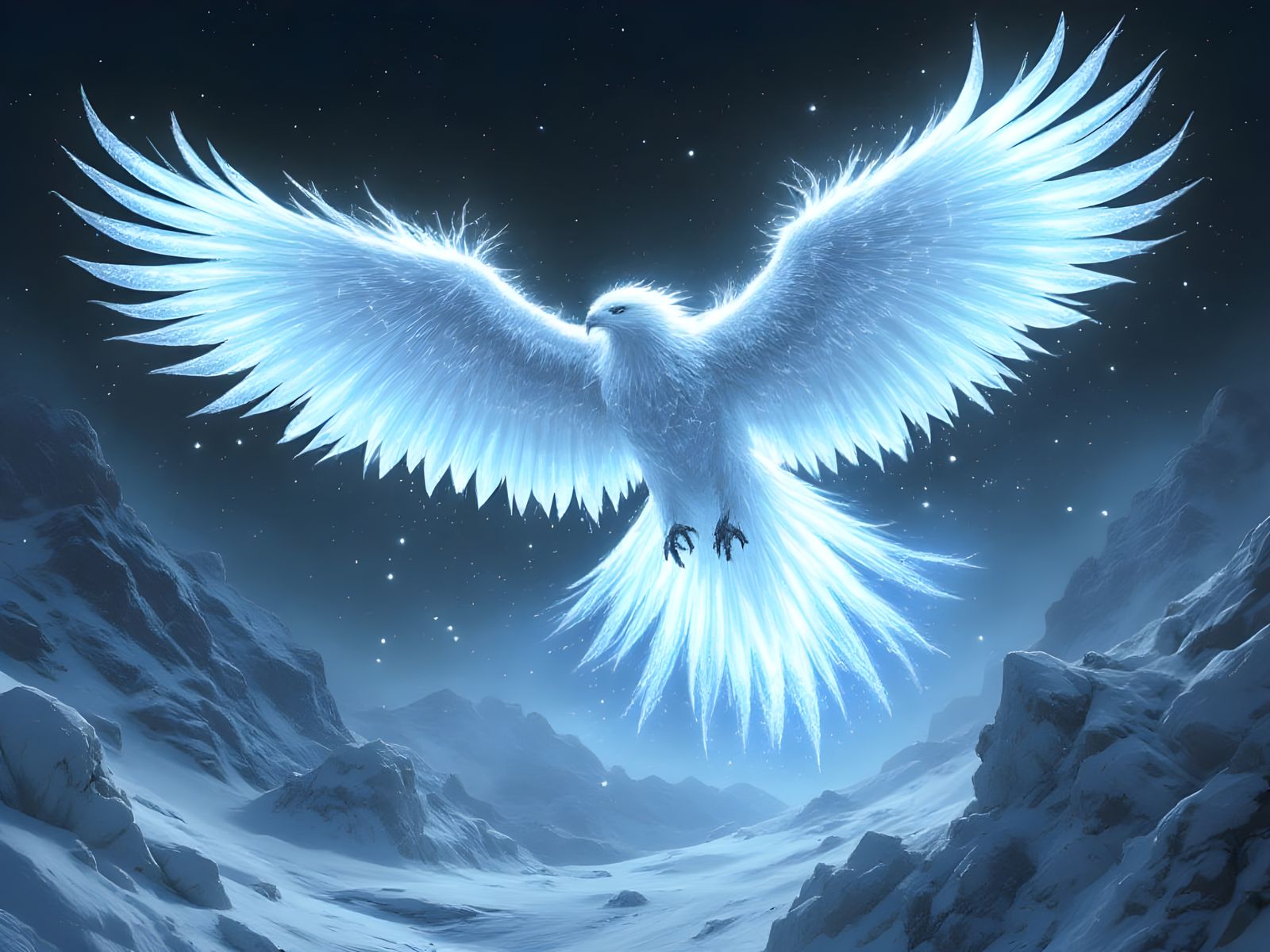 Frost Hawk Soaring Over Snowy Valley