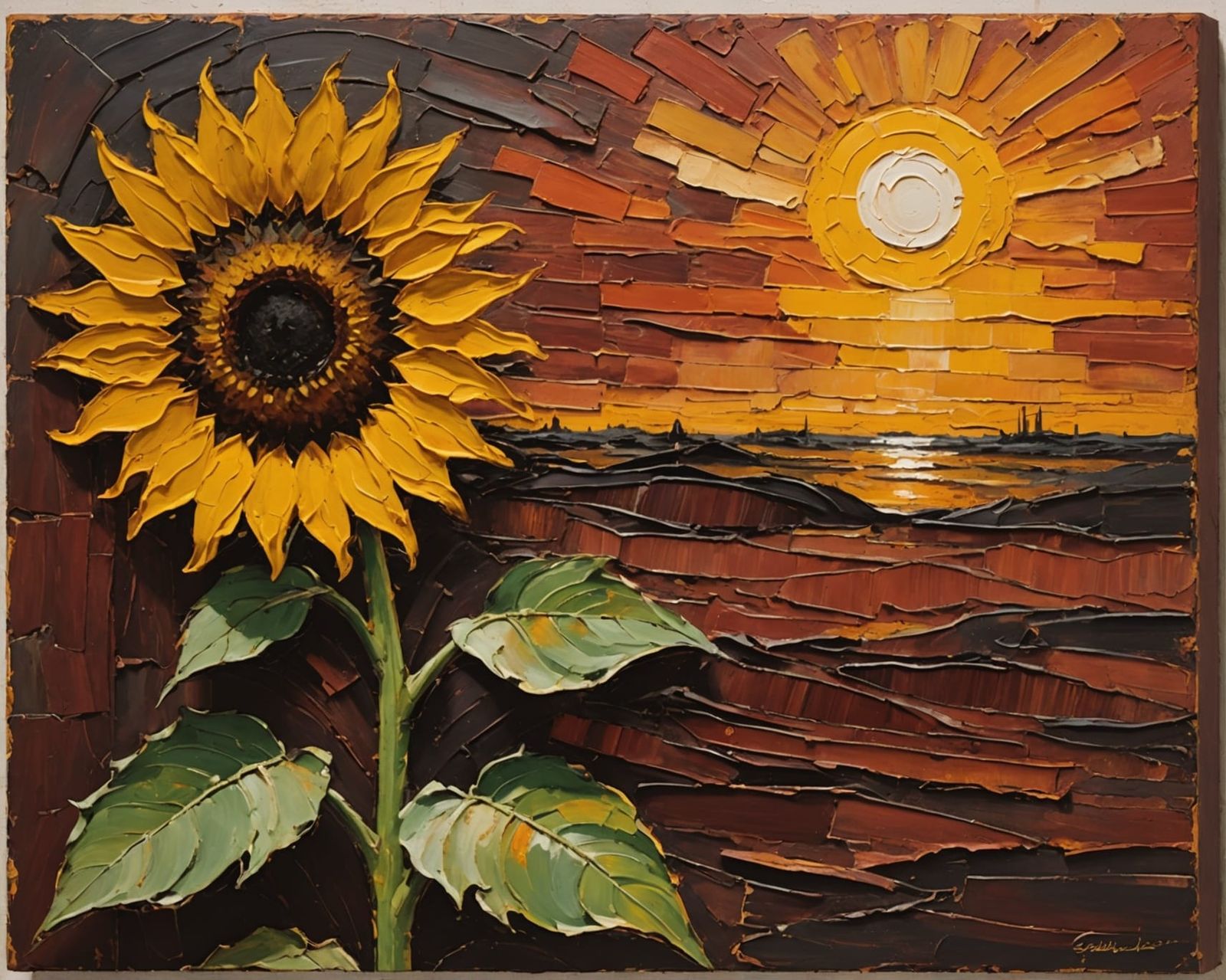 Sunflower Sunrise in Impasto Style