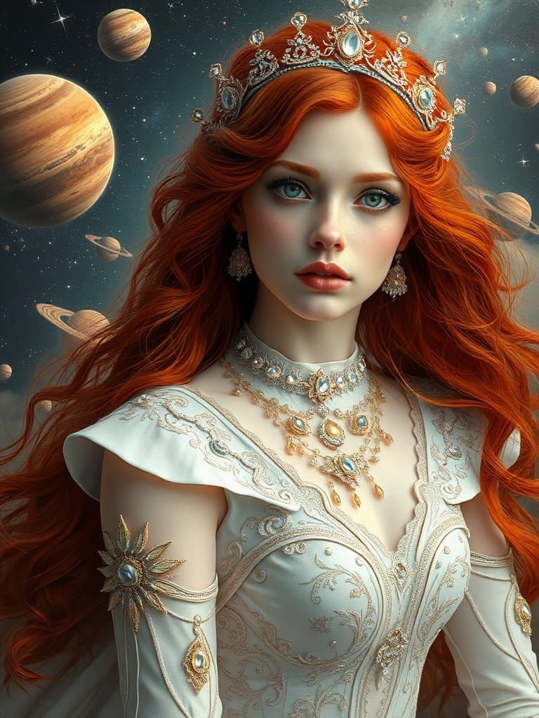 Ethereal Woman with Celestial Crown in Digital Art