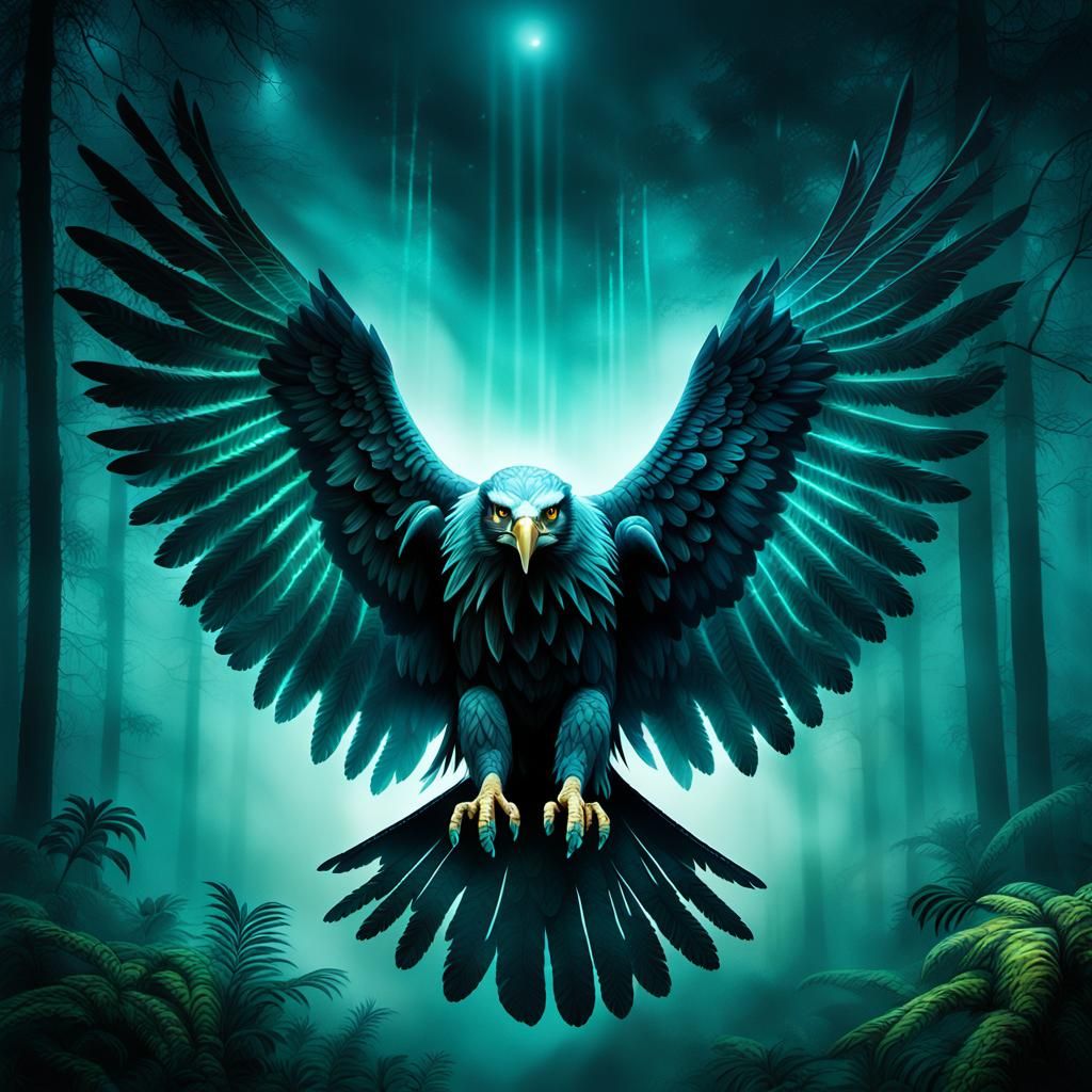 Bioluminescent Nazca Eagle in Misty Dark Art