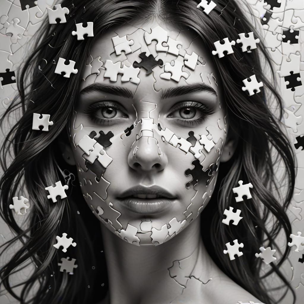 Hyperrealistic Face Emerges from Puzzle Pieces