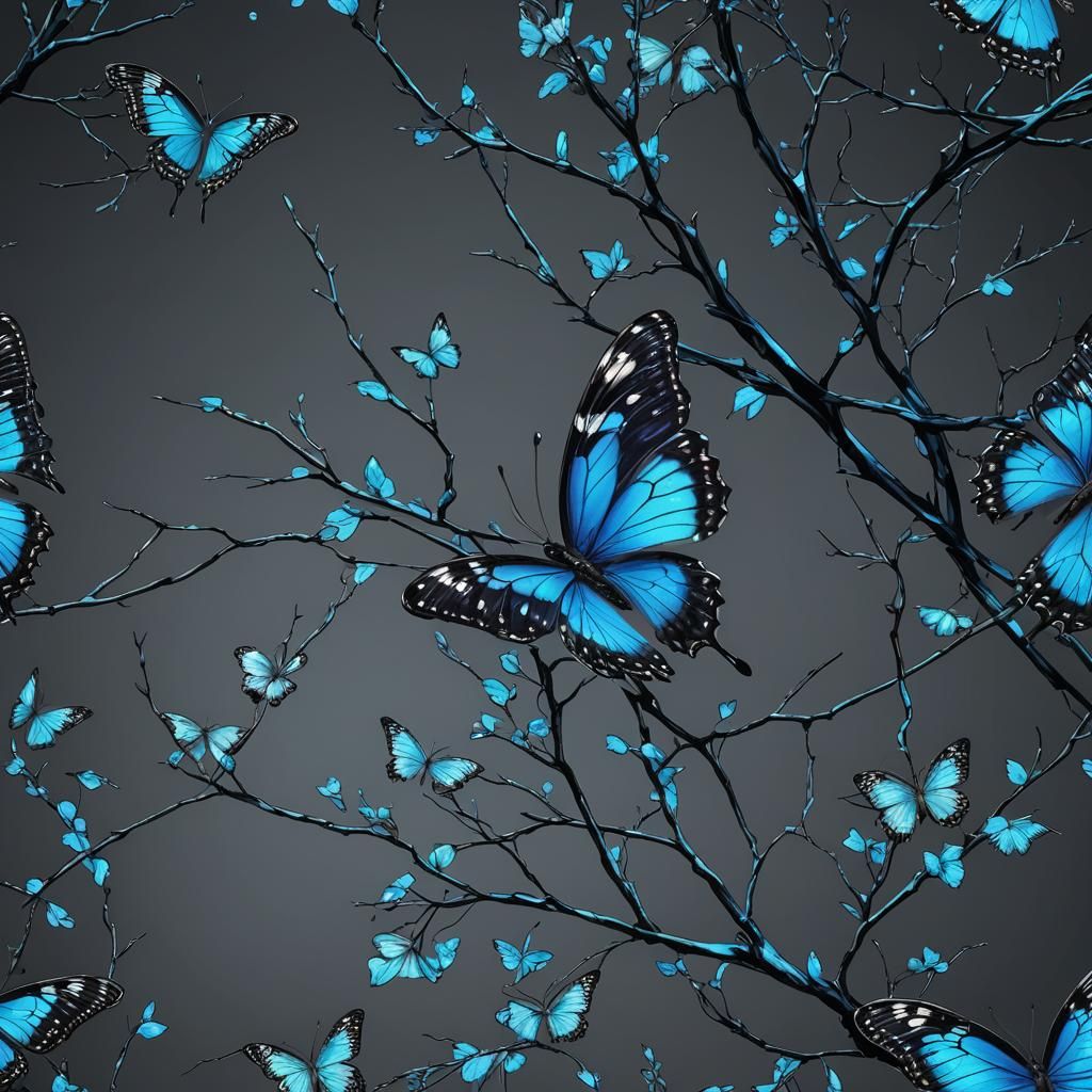 Blue Butterfly in Anime-Inspired Digital Art