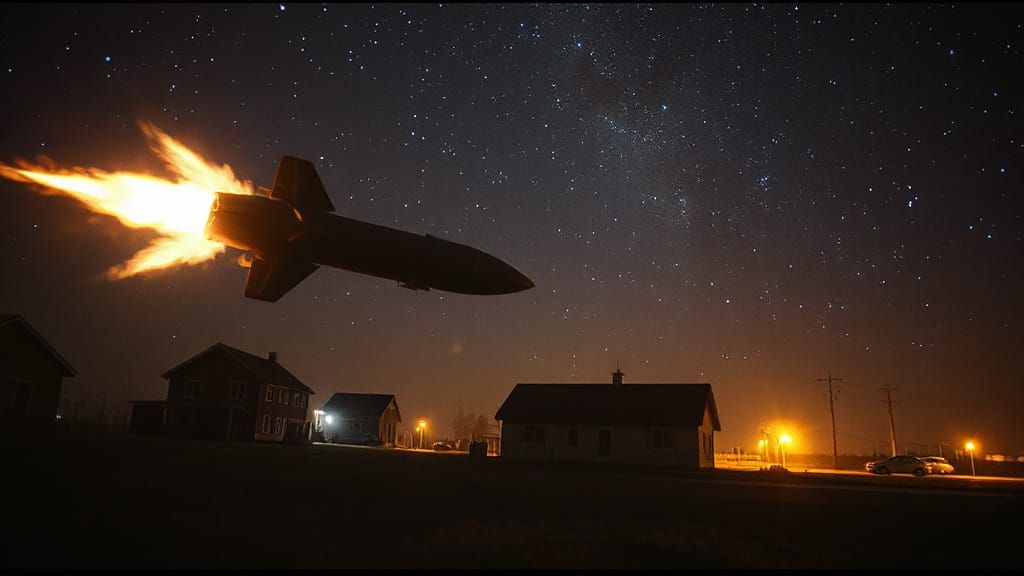 Missile Strikes Quiet Village: Dark Fantasy Concept Art