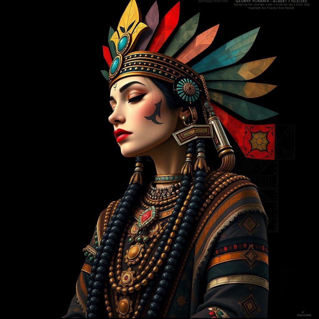 Aztec Princess in Abstract Cubist Style