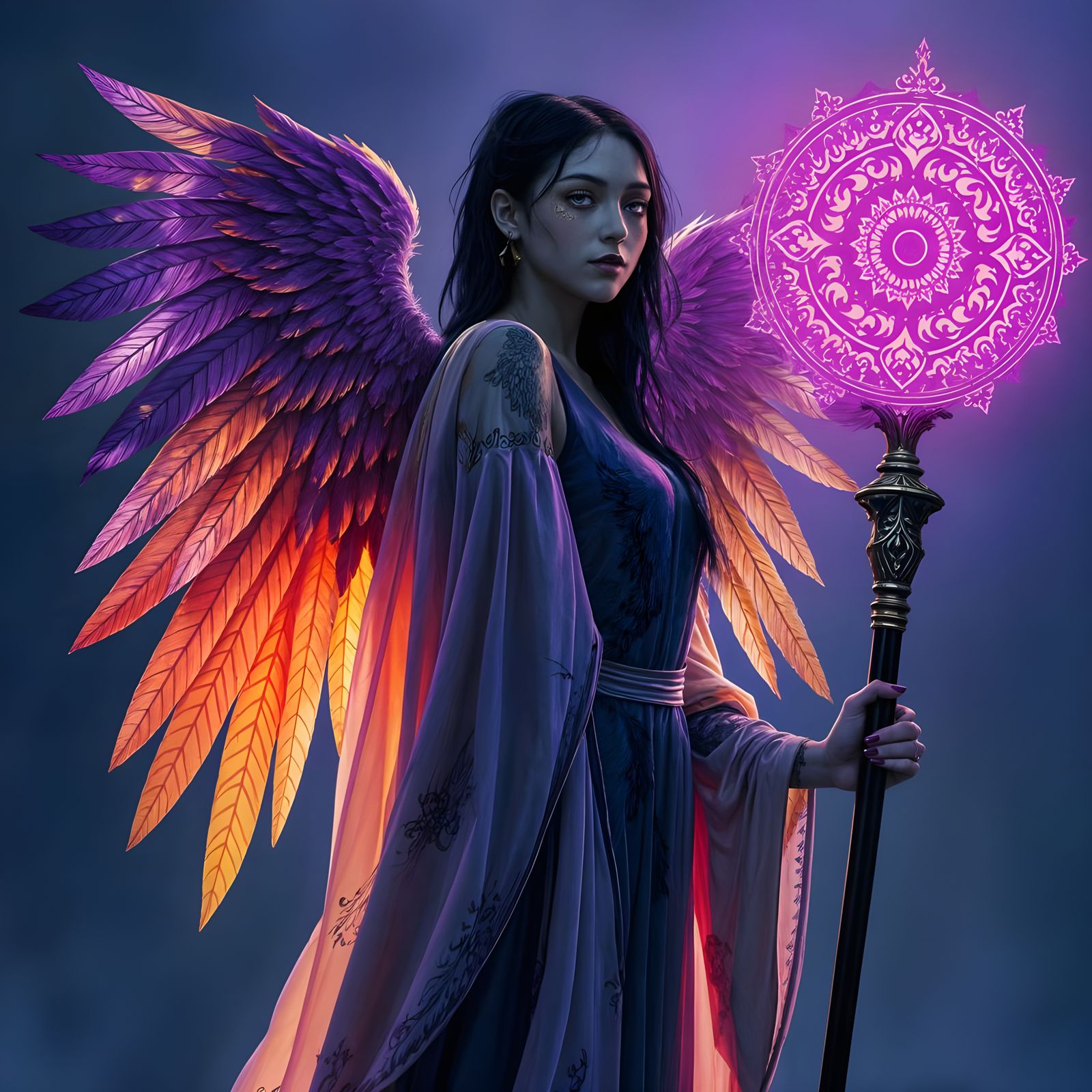 Gothic Goddess in Gold and Violet, a Masterful Mix of Styles