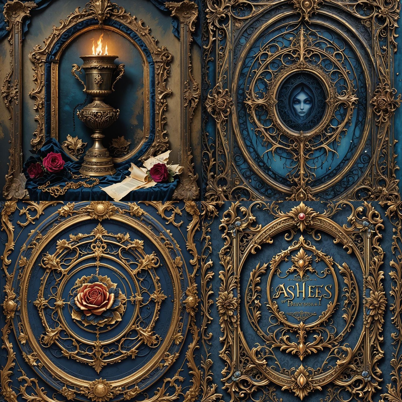 Dramatic Rose and Chain Abstract on Blue