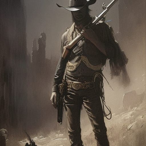 Fantasy Cowboy Western Gun in Horror Style