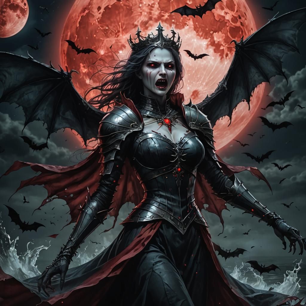 Ocean Vampire Queen Under Red Moon