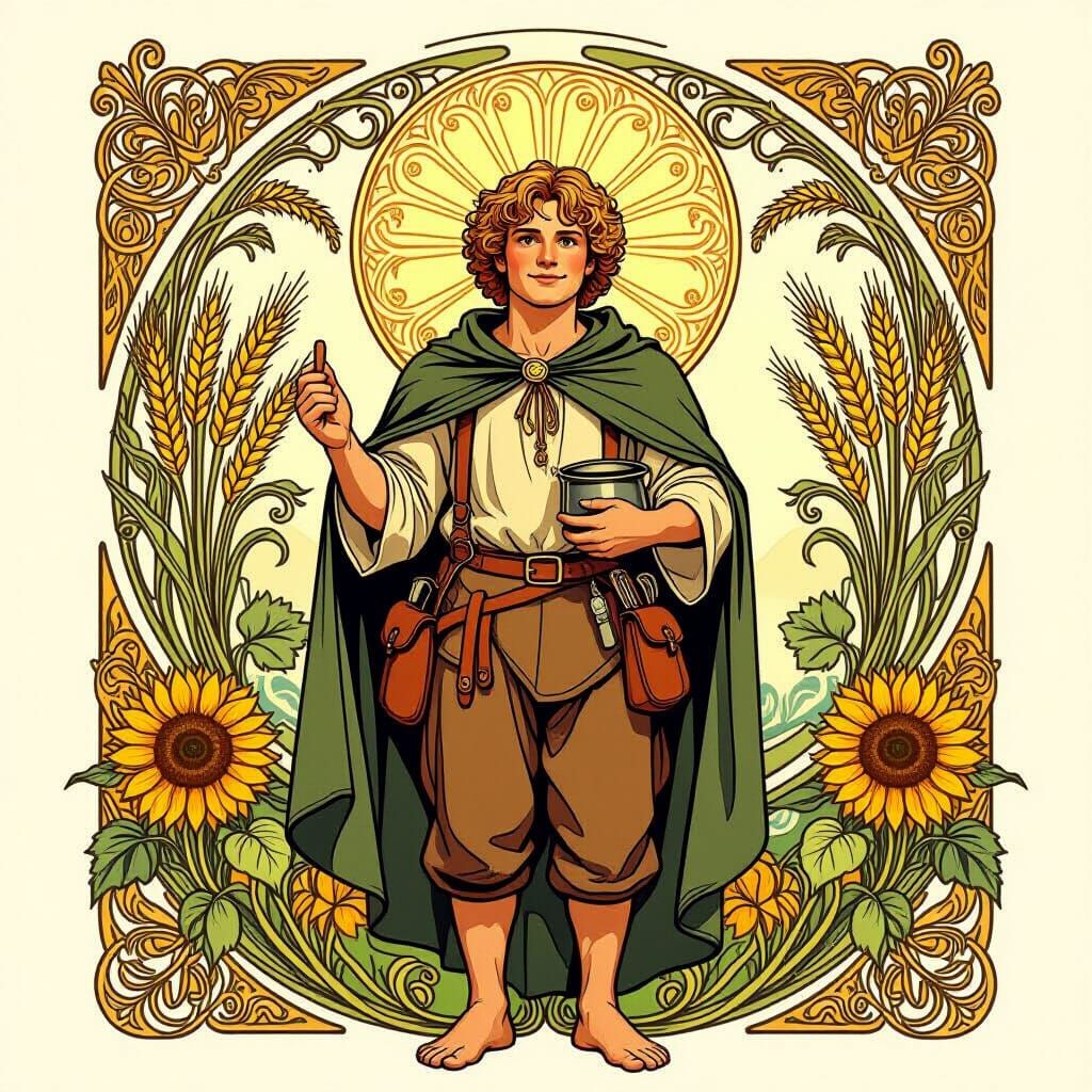 Samwise Gamgee Art Nouveau Masterpiece in Alphonse Mucha Sty...
