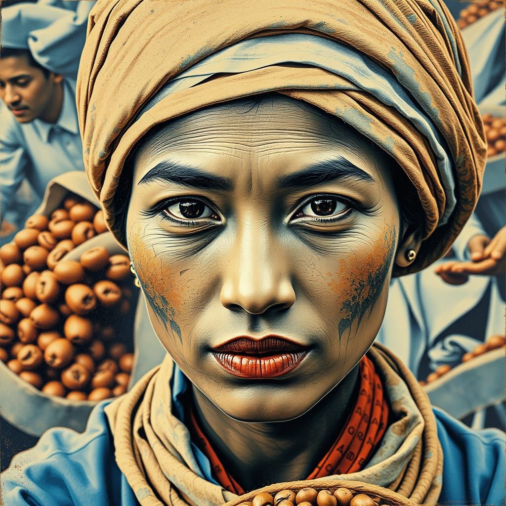 Coffee Farmer Woman in Grunge Beauty Style
