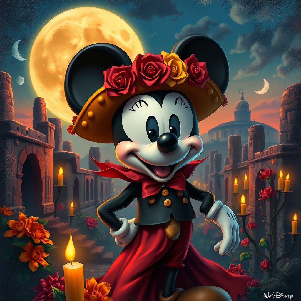 Mickey Mouse as La Catrina in Disney Animation Style