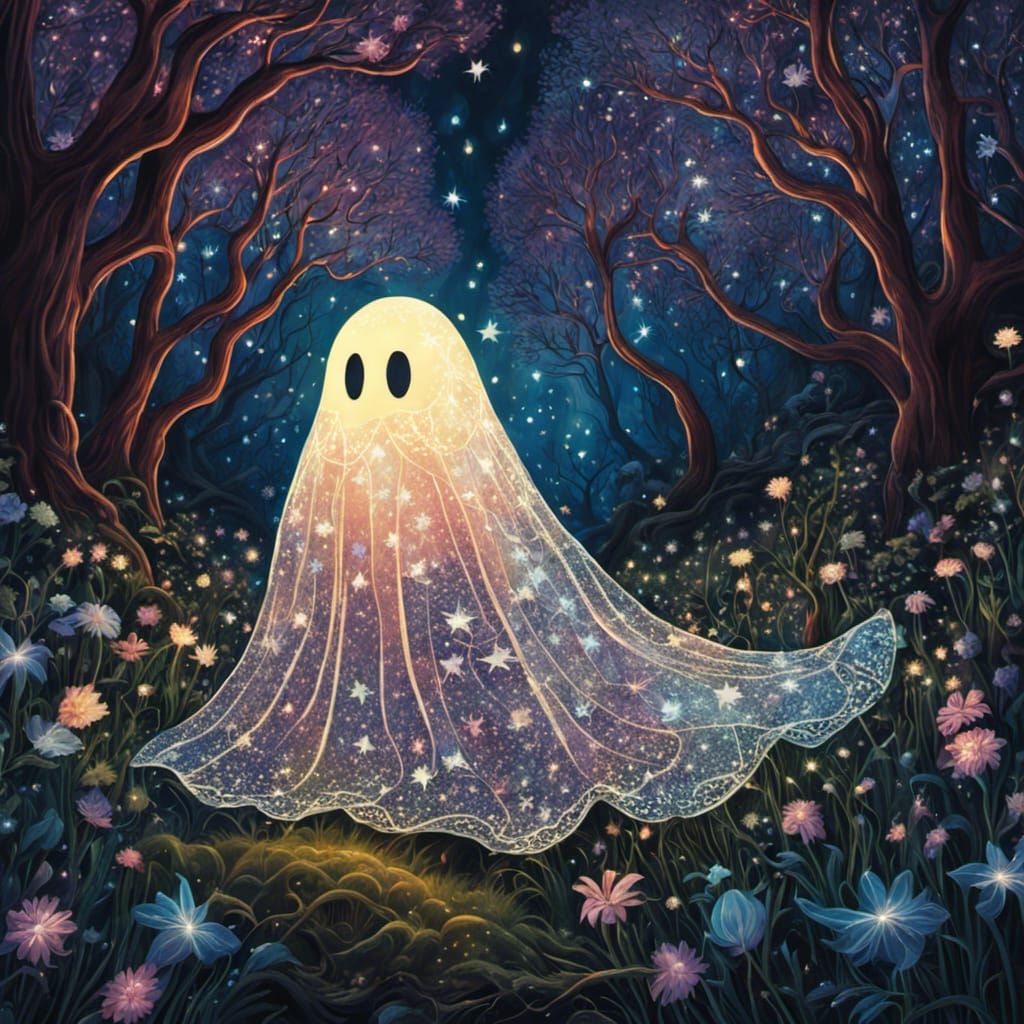 Whimsical Star Ghost in Enchanted Firefly Forest
